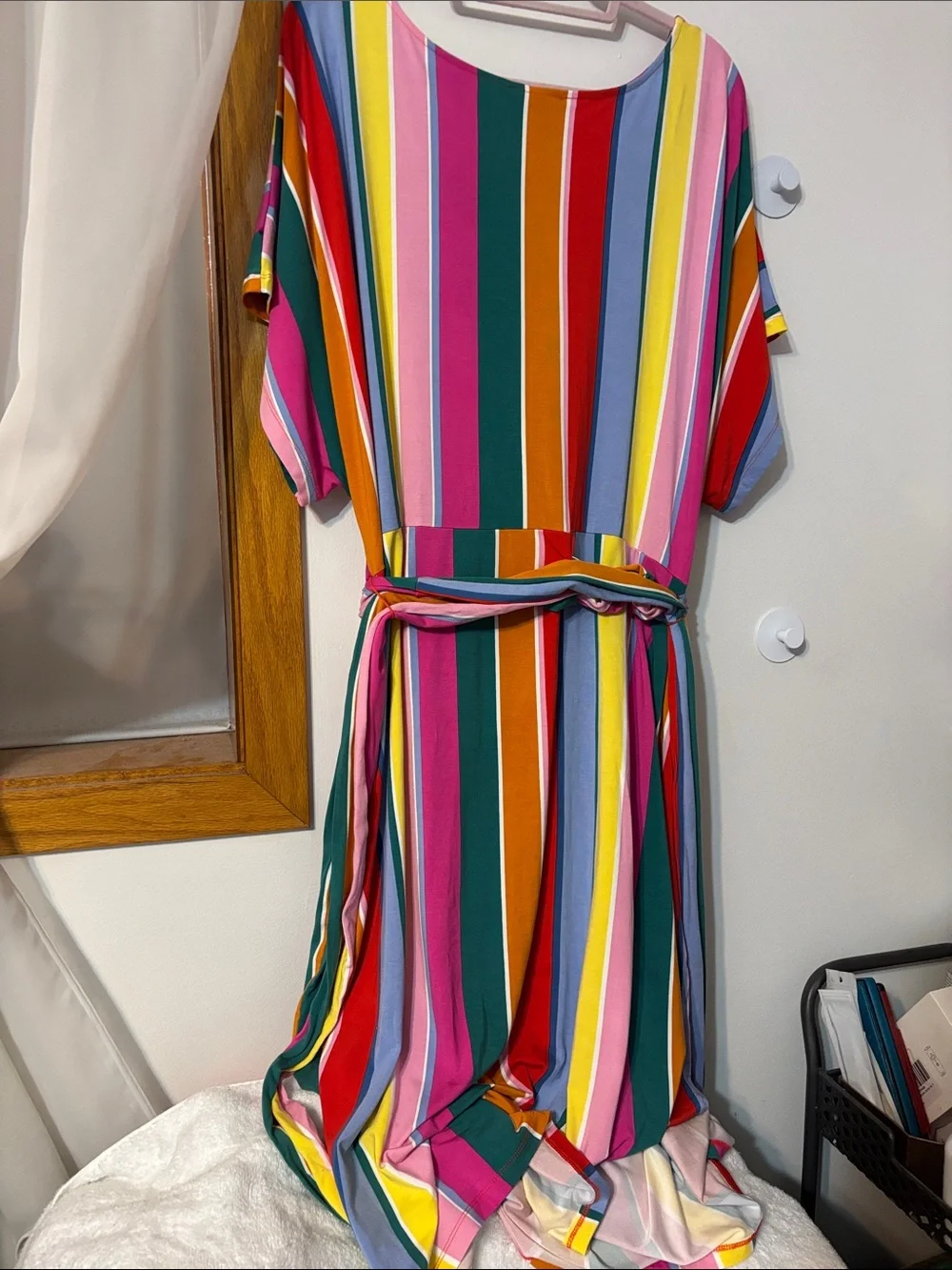 Eloquii Multicolor Striped Midi Dress - Pink, Red, Yellow, Green, Blue - Picture 2 of 3